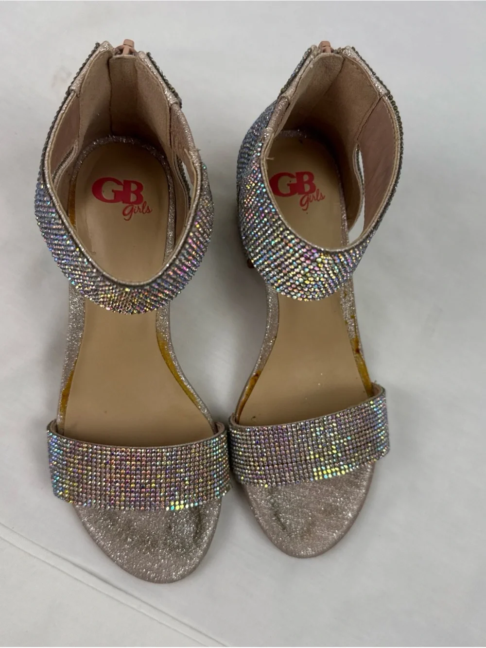 GB Girls' Roniiee Rhinestone Ankle Strap Dress Sandals Sparkling Block Heels